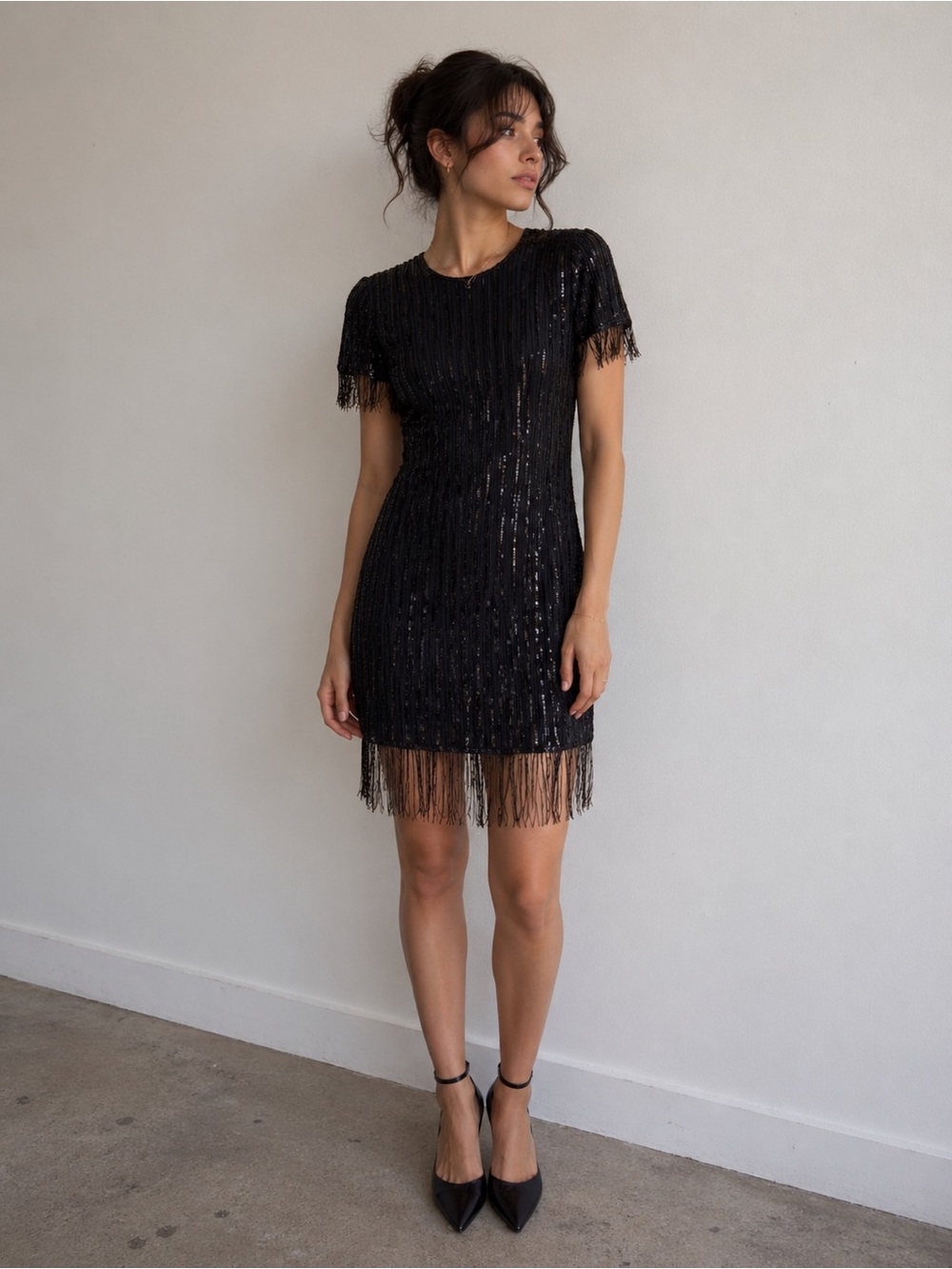 VTG Stenay Silk Beaded Revenge Dress Black fringe Flapper Cocktail Gatsby 8